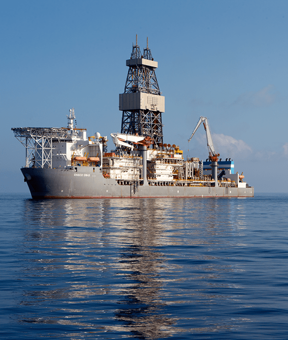 Drillship DS3 (operated by ENSCO when the photo was taken). Currently owned by Valaris and was drilling in the Gulf of Mexico.