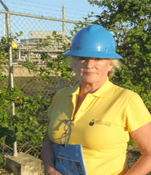 Susan Morrice at BNE’s headquarters at Iguana Creek, where all the oil from the Spanish Lookout field is gathered, separated, and approximately half is transported to Big Creek Port and sold to Shell.