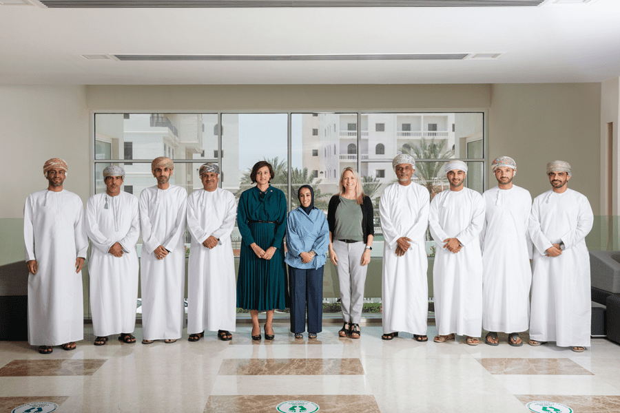 Center from L to R: Tamara Khan, vice president finance, Middle East; Thuraya Al Taei, communications and external affairs manager; Wendy Bosmans, vice president production.