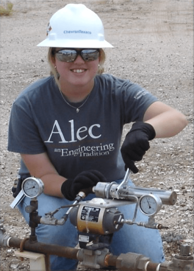 Working as a field engineer for Chevron on the McElroy waterflood in Crane, Texas, in 2005. Alexander Frederick Claire – “Alec” – is known at the University of Texas as the Patron Saint of Engineering.