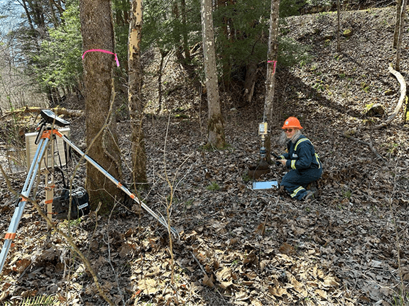 Measuring methane emissions at an orphaned well in West Virginia.