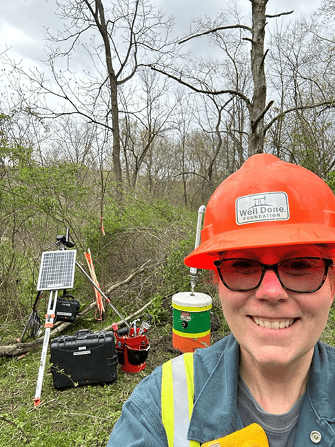Measuring gas flow at an orphaned well in northwest Pennsylvania.