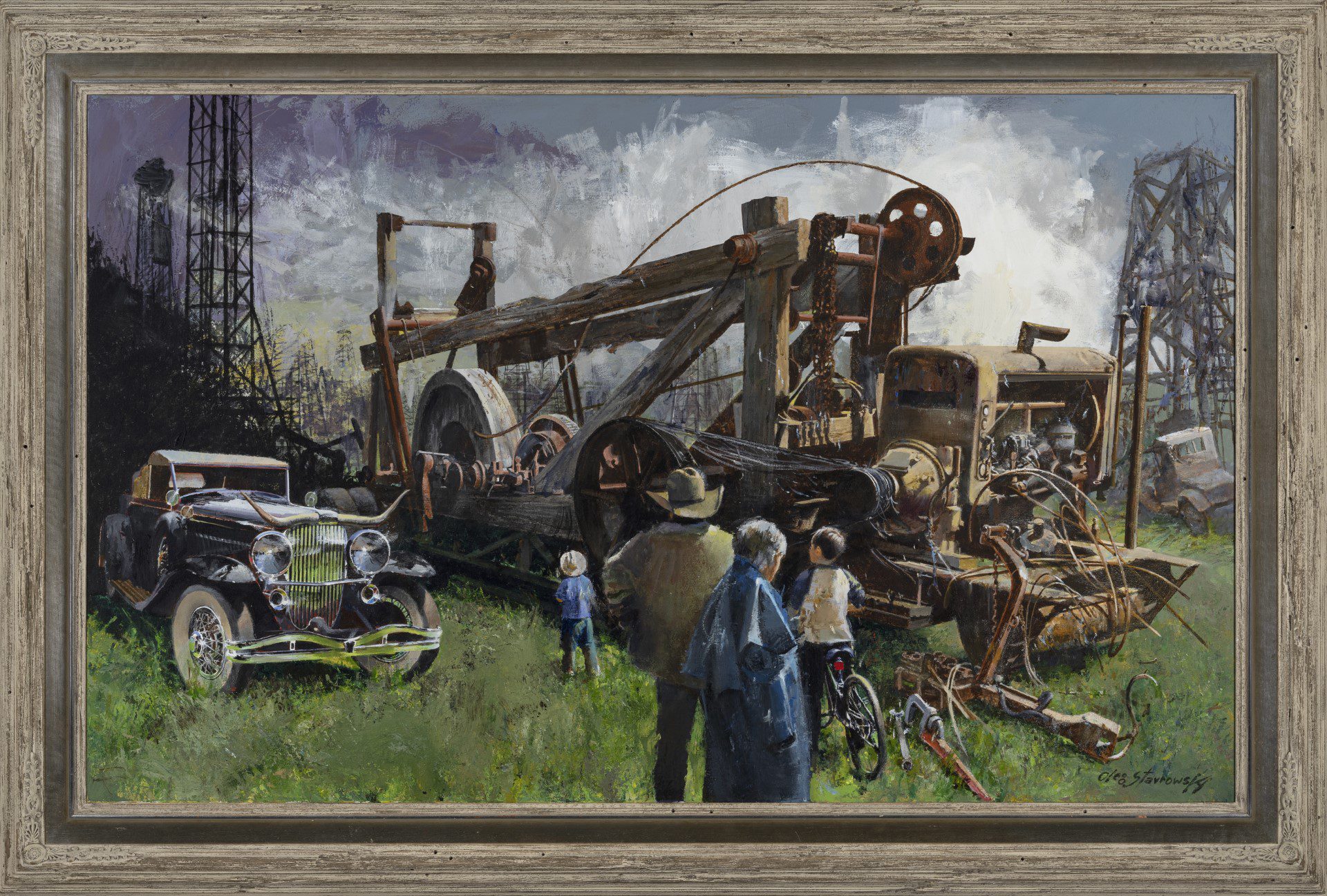LARGE PAINTING FOR SALE - HISTORIC OIL FIELD SCENE