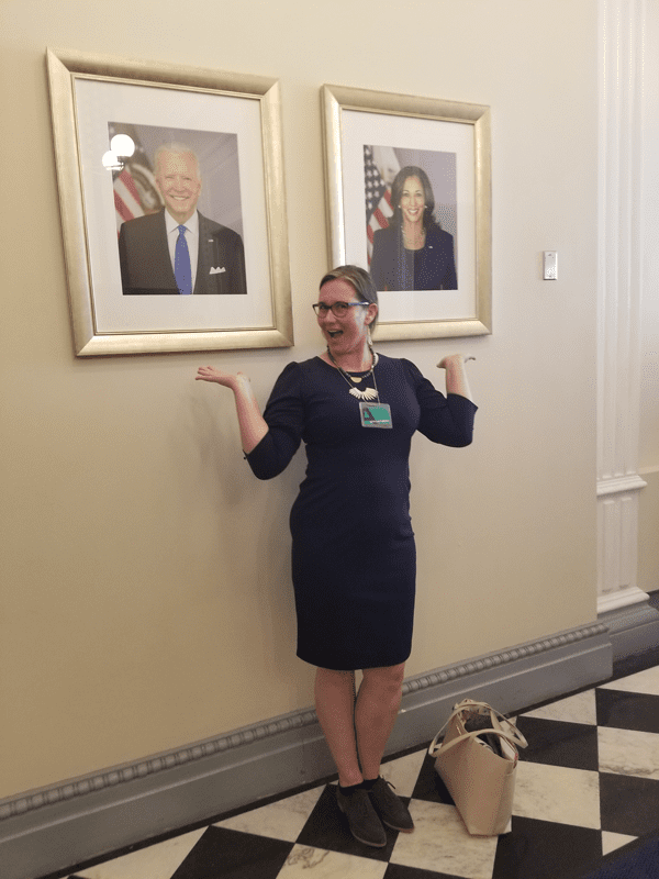 Then-CEO of Transitional Energy, Salina Derichsweiler at the White House in September 2022 when the Mária Telkes fellows were invited to speak about the importance of the IRA passing and their work in clean energy. Photo courtesy of Lynn Abramson.