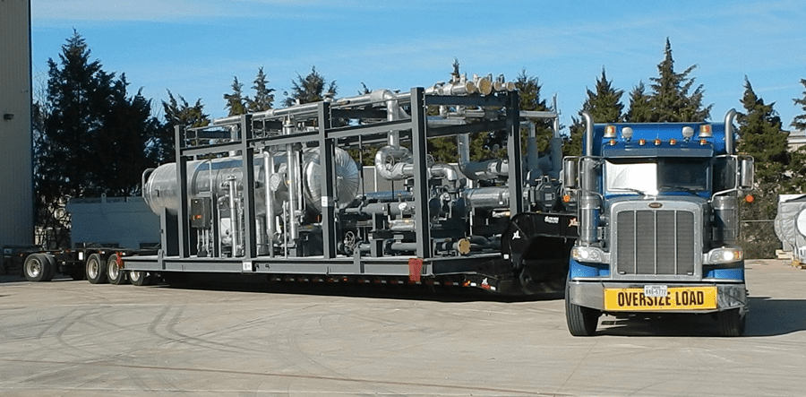 An AFD truck transports a metering skid, used to measure gas and liquid products, from Houston to Menton, Texas.