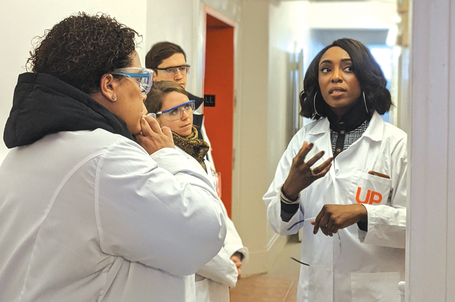 Jessica O. Matthews (far right) gives a tour of Uncharted Power’s testing and demonstration facility in upstate New York. Photos courtesy of Uncharted Power.