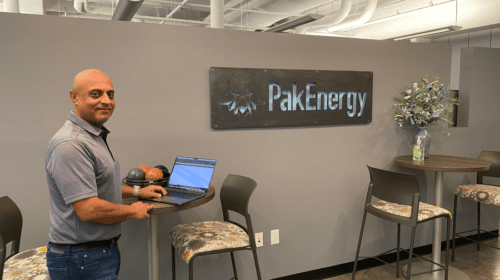 Santash Nanda at work in the company’s newest office in Frisco, TX. Photo courtesy of PakEnergy.